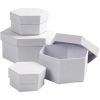 Creativ Company Hexagonale dozen, h: 4+5+6+7 cm, d 6,5+8+10+12 cm, wit, 4 stuk/ 1 set