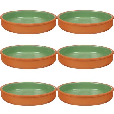 Tapas serveerschaal - 6x stuks - terracotta - groen - D23 x H4 cm - hapjes serveren - ovenschaal - r