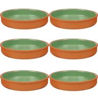 Tapas serveerschaal - 6x stuks - terracotta - groen - D23 x H4 cm - hapjes serveren - ovenschaal - r