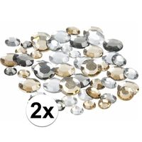 2x Decoratie ronde strass steentjes zilver mix