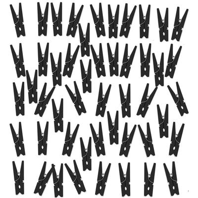 Hobby mini knijpertjes - 50x stuks - van hout / metaal - zwart - 3,5 cm
