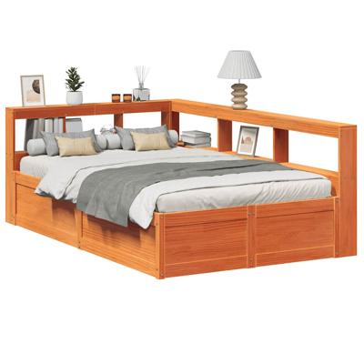 Bed met boekenkast zonder matras grenenhout wasbruin 120x190 cm
