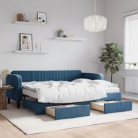 Slaapbank met onderschuifbed en lades 80x200 cm fluweel blauw