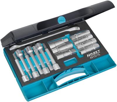 HAZET Schokdempergereedschapset 4915/15 | 1/2 inch (12,5 mm) vierkant hol | Binnen-TORX®-profiel, Binnen-zeskant-profiel, Tapprofiel hol,