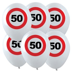 12x Leeftijd verjaardag ballonnen met 50 jaar stopbord opdruk 28 cm
