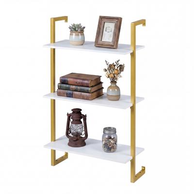 3-Traps Wandrek Keukenrek met Metalen Frame Wandgemonteerd Opslagrek Boekenrek Zwevend Rek Houten Rek Zwevend Rek 53x23x90 cm-Wit