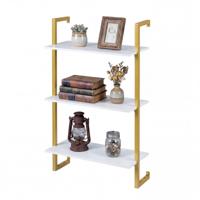 3-Traps Wandrek Keukenrek met Metalen Frame Wandgemonteerd Opslagrek Boekenrek Zwevend Rek Houten Rek Zwevend Rek 53x23x90 cm-Wit