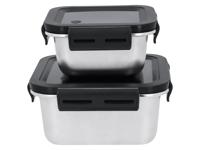 SILVERCREST Rvs vershoudbakjes (Vierkant, Zilver/zwart)