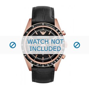 Armani horlogeband AR8026 Leder Zwart 24mm + zwart stiksel