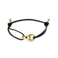 Zwarte Leren Armband met 18k Gouden Schakel - Verstelbaar 15-26 cm