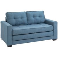 HOMCOM slaapbank opklapbare sofa 2-zits stoffen slaapbank sofa sofa met slaapfunctie sofa set linnen touch rubber hout blauw 147.5 x 75 x 85 cm
