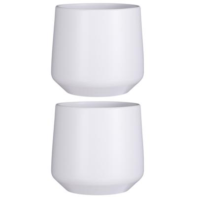 Mica Decorations Bloempot/plantenpot - 2x stuks - mat wit - H26/D28 cm - keramiek