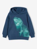Sweater met capuchon en neon dinomotief nachtblauw - thumbnail