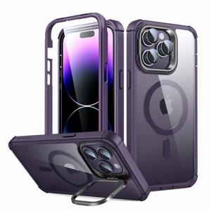 iPhone 14 Pro Armor Tough Case with Stash Stand (HaloLock) Clear Purple