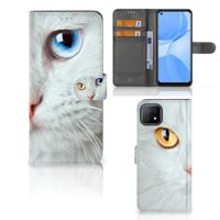 OPPO A73 5G | Telefoonhoesje | Met pasjeshouder | Witte Kat