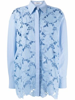 Valentino Garavani chemise à fleurs en dentelle - Bleu