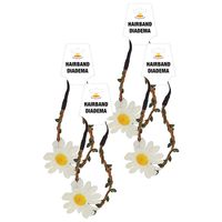 Verkleed haarband met bloem - 4x - wit - meisjes/dames - Hippie/flower Power - thumbnail