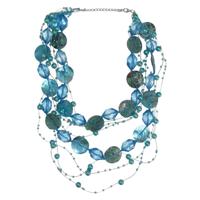 Draad Ketting Parel met Schelp Turquoise