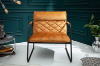 Retro fauteuil MUSTANG LOUNGER mosterdgeel fluweel met decoratieve stiksels - 40759 - thumbnail