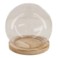 Decoratie kleine stolp - glas - houten bruin plateau - D14,5 x H15 cm
