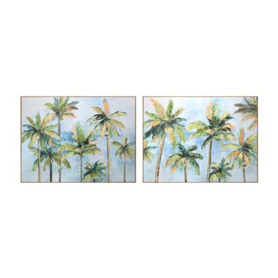 Schilderij Home ESPRIT Blauw Groen Palmen Tropisch 120 x 3,5 x 90 cm (2 Stuks)