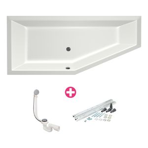 Ruimtebesparend bad Xenz Society compact | Links | 180x80 cm | Incl.Badafvoer | Met overloop | Acryl | Mat wit