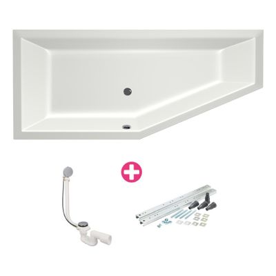 Ruimtebesparend bad Xenz Society compact | Links | 180x80 cm | Incl.Badafvoer | Met overloop | Acryl | Mat wit