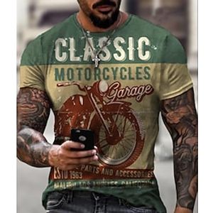 Grafisch Motor Vintage Modieus Ontwerper Voor heren 3D-afdrukken T-shirt Motorfiets T-shirt Buiten Dagelijks Sport T-shirt Lichtgeel Lichtbruin Donker Bruin Korte mouw Strakke ronde hals Overhemd Lightinthebox