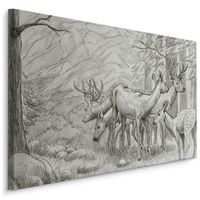 Schilderij - Prachtige Tekening van Herten, premium Print op Canvas - thumbnail