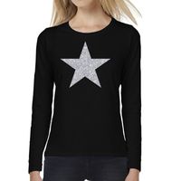 Zwart long sleeve t-shirt met zilveren ster voor dames 2XL  - - thumbnail