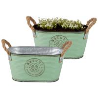 Plantenpot/bloempot teil voor buiten - 2x - zink - jadegroen - L24 x D14 x H12 cm