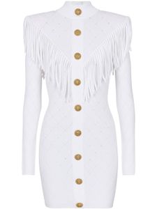 Balmain robe courte en maille à franges - Blanc