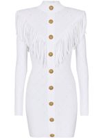 Balmain robe courte en maille à franges - Blanc