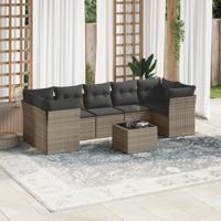 8-delige Loungeset met kussens poly rattan grijs