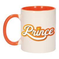 Koningsdag prince met kroontje mok/ beker oranje wit 300 ml - thumbnail