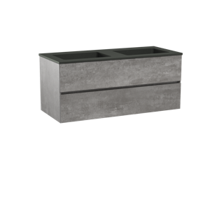 Storke Edge zwevend badmeubel 120 x 52 cm beton donkergrijs met Scuro dubbele wastafel in mat kwarts