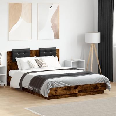 Bedframe met hoofdeinde bewerkt hout gerookt eiken 120x190 cm