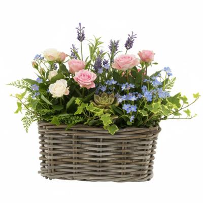 VD Leeden Plantenmand Klassiek - bruin - rechthoek - 30 x 15 x 15 cm - rotan - gevlochten riet
