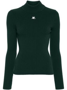 Courrèges pull nervuré à patch logo - Vert