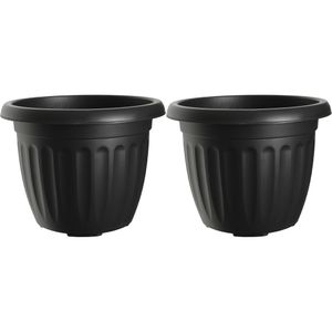 Buiten plantenpot/bloempot/planter - 2x - zwart - kunststof - D30 x H22 cm