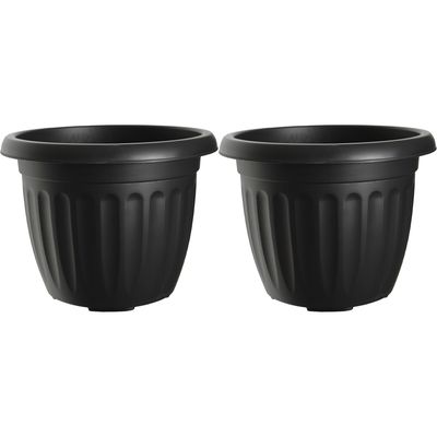 Buiten plantenpot/bloempot/planter - 2x - zwart - kunststof - D30 x H22 cm Buiten plantenpot/bloempot/planter - 2x - zwart - kunststof - D30 x H22 cm