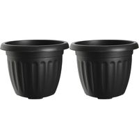 Buiten plantenpot/bloempot/planter - 2x - zwart - kunststof - D30 x H22 cm