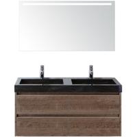 Dante Badmeubelset 120 cm - Tabacco - Wastafel Hardsteen Wit Lucca Dubbel met Sence Spiegel