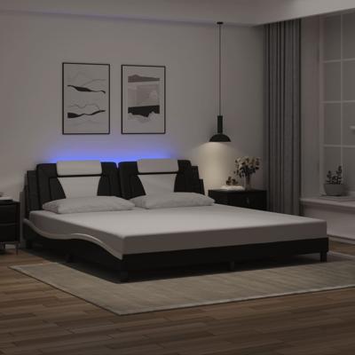 Bedframe "Viana" met LED zonder matras kunstleer zwart en wit 200x200 cm
