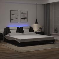 Bedframe "Viana" met LED zonder matras kunstleer zwart en wit 200x200 cm