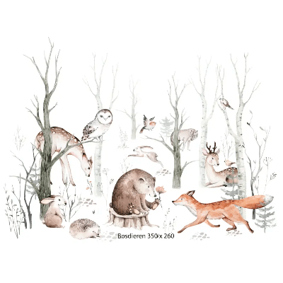 Designed4Kids wandvullend behang kinderkamer dieren in het bos-350 x 260 cm