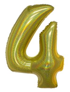 Folieballon Holografisch Goud Cijfer &apos;4&apos; - 102cm