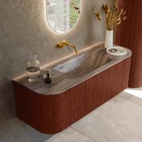 Badmeubel Mondiaz Kurve-Dlux | 130 cm | Meubelkleur Ruby | Wastafelkleur Oza | Solid surface | Wasbak midden spoelbak | Zonder kraangat(en)