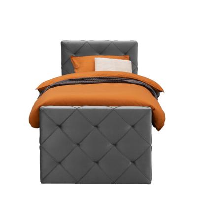 Leen Bakker - Boxspring Met Voetbord Liv Geruit - 90x200 Cm - Slanke Poot - Stof/Velvet - Grijs