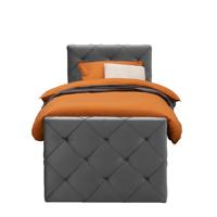 Leen Bakker - Boxspring Met Voetbord Liv Geruit - 90x200 Cm - Slanke Poot - Stof/Velvet - Grijs